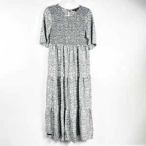NEW Simply Southern Gray Snake Skin Print Dress Smocked Modest Size Large